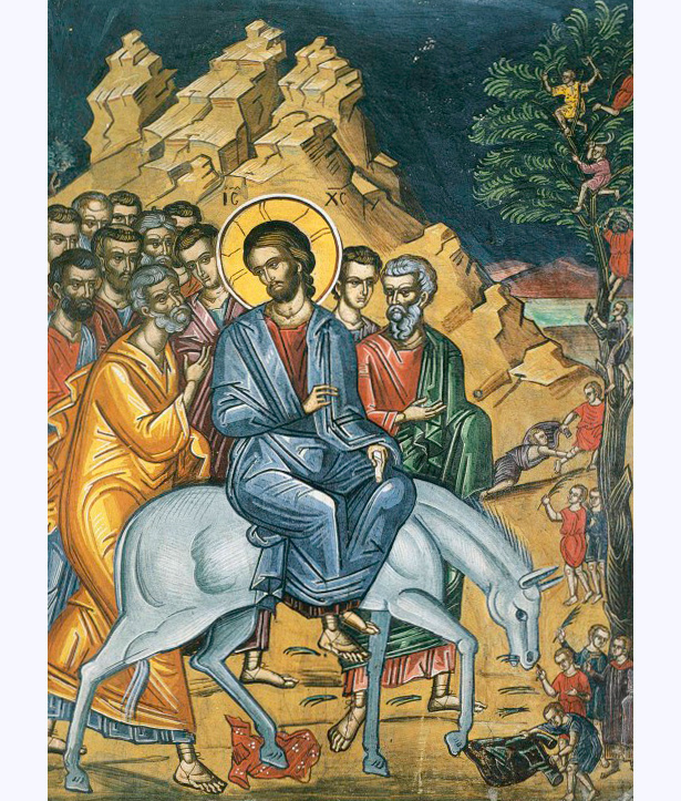 Вход Господень в Иерусалим. Фреска монастыря Дионисиат, Афон.